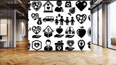 Charity & Volunteering related concept such as Heart, helping hand, donation box & many more editable stroke outline icons isolated on white background flat vector illustration Wall mural